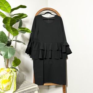 Ashley Stewart 18/20 Black Long Ruffle Sleeve Tiered Peplum Dress